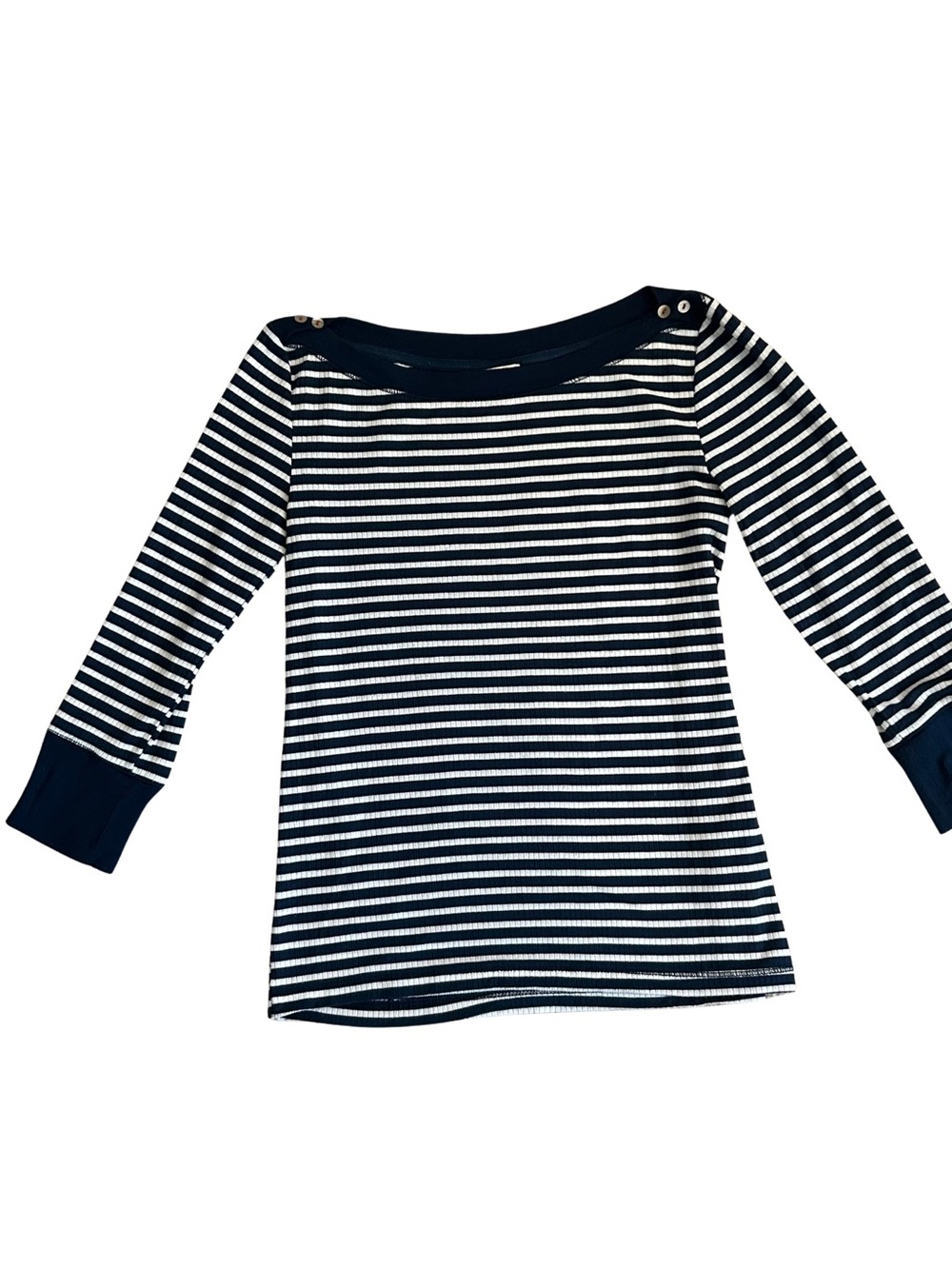Anthropologie Akemi & Kin Navy White Stripe Brenton Top 3/4 Sleeve. Small P SP - Picture 6 of 12